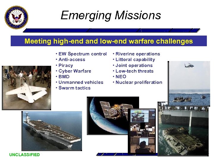 Emerging Missions Meeting high-end and low-end warfare challenges • EW Spectrum control • Anti-access