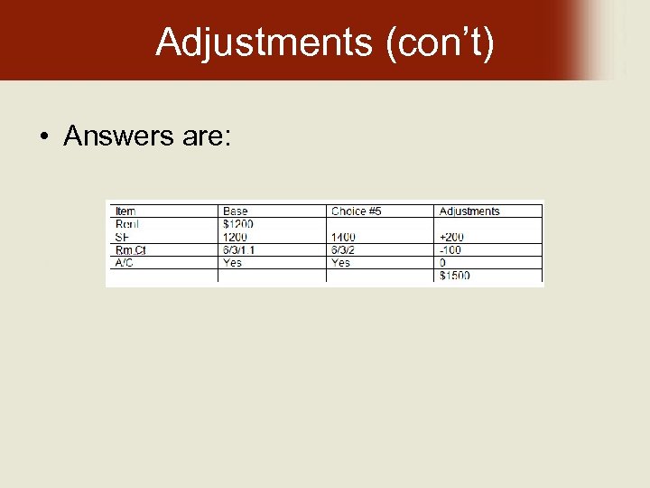 Adjustments (con’t) • Answers are: 