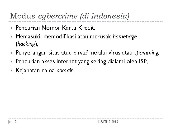 Modus cybercrime (di Indonesia) Pencurian Nomor Kartu Kredit, Memasuki, memodifikasi atau merusak homepage (hacking),