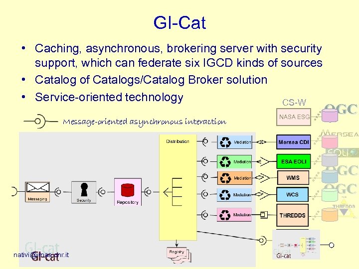 GI-Cat • Caching, asynchronous, brokering server with security support, which can federate six IGCD