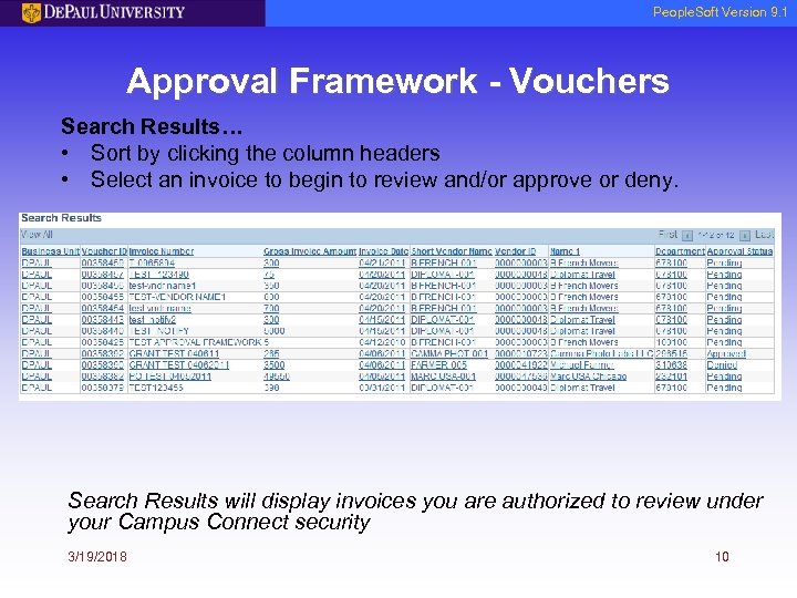 People. Soft Version 9. 1 Approval Framework - Vouchers Search Results… • Sort by