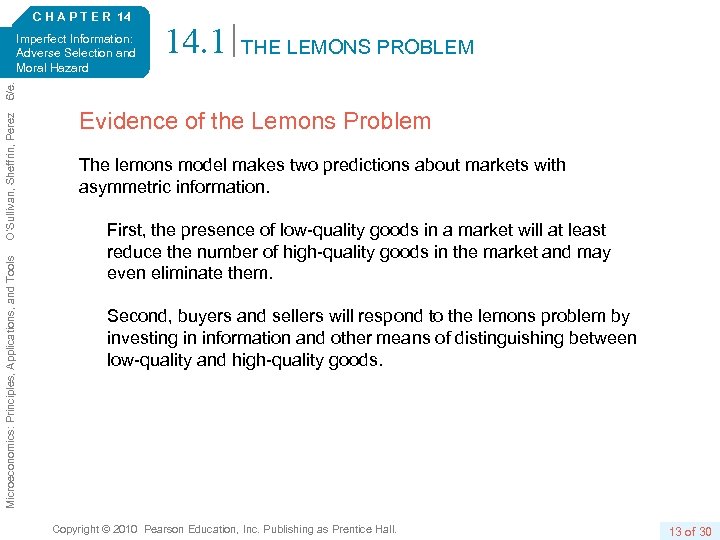 C H A P T E R 14 14. 1 THE LEMONS PROBLEM Microeconomics: