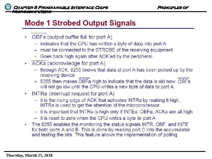 Chapter 8 Programable Interface Chips Microcomputers Thursday, March 15, 2018 Principles of 