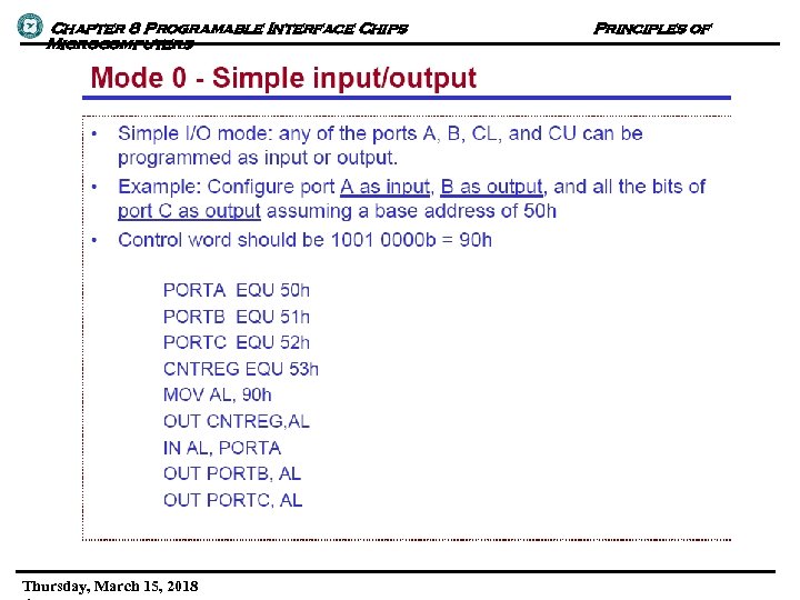 Chapter 8 Programable Interface Chips Microcomputers Thursday, March 15, 2018 Principles of 