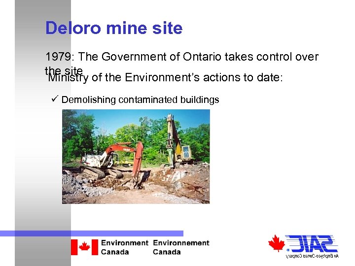 Deloro mine site 1979: The Government of Ontario takes control over the site Ministry