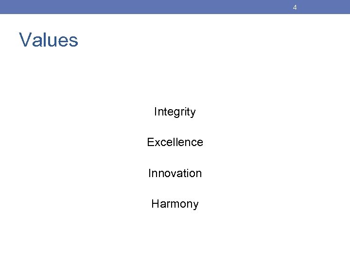 4 Values Integrity Excellence Innovation Harmony 