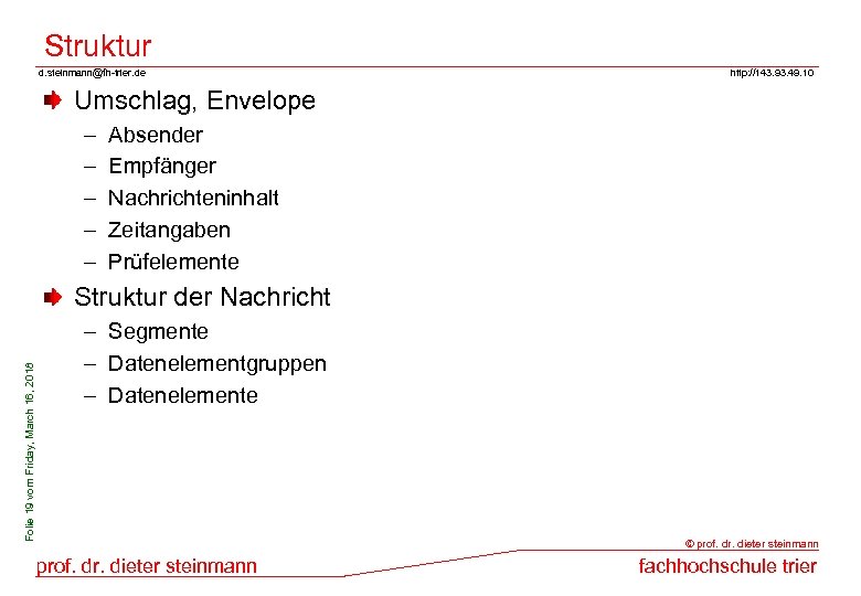 Struktur d. steinmann@fh-trier. de http: //143. 93. 49. 10 Umschlag, Envelope – – –