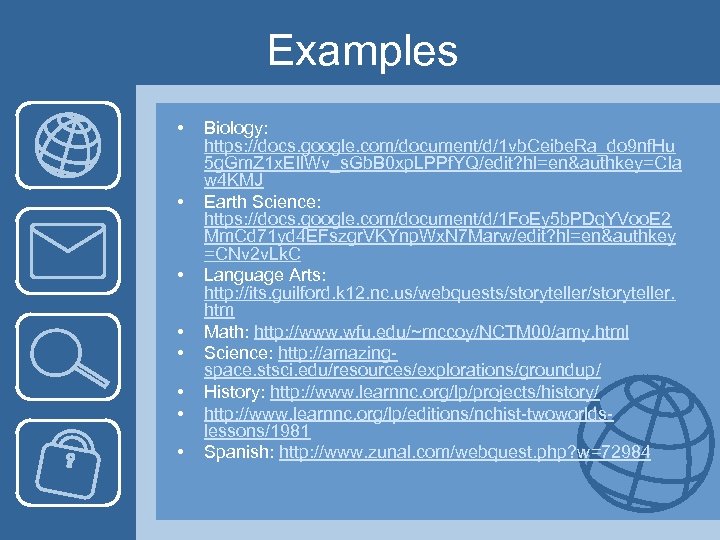 Examples • • Biology: https: //docs. google. com/document/d/1 vb. Ceibe. Ra_do 9 nf. Hu