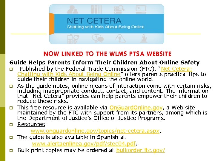 NOW LINKED TO THE WLMS PTSA WEBSITE Guide Helps Parents Inform Their Children About