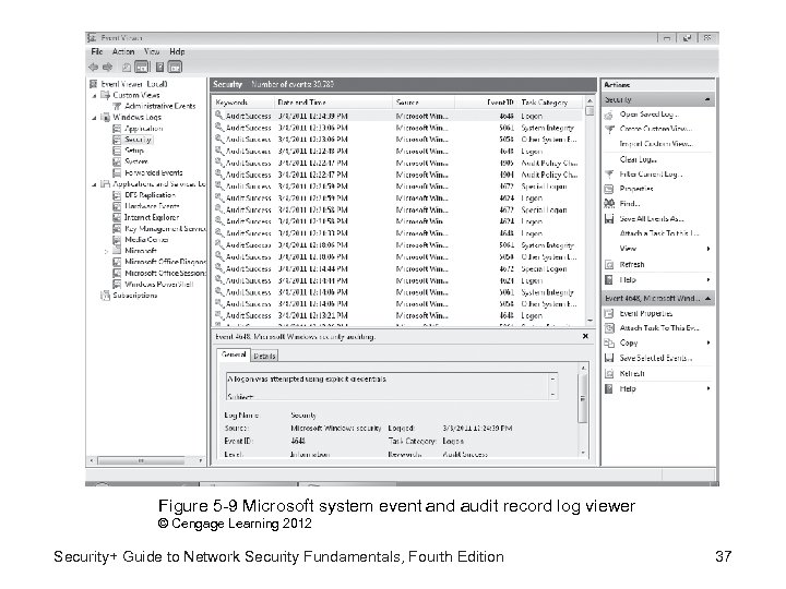 Figure 5 -9 Microsoft system event and audit record log viewer © Cengage Learning