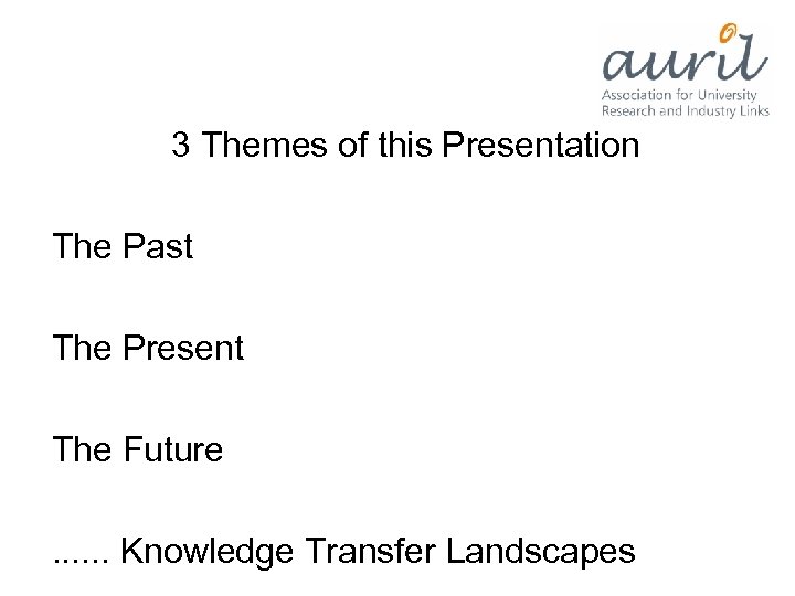  3 Themes of this Presentation The Past The Present The Future. . .