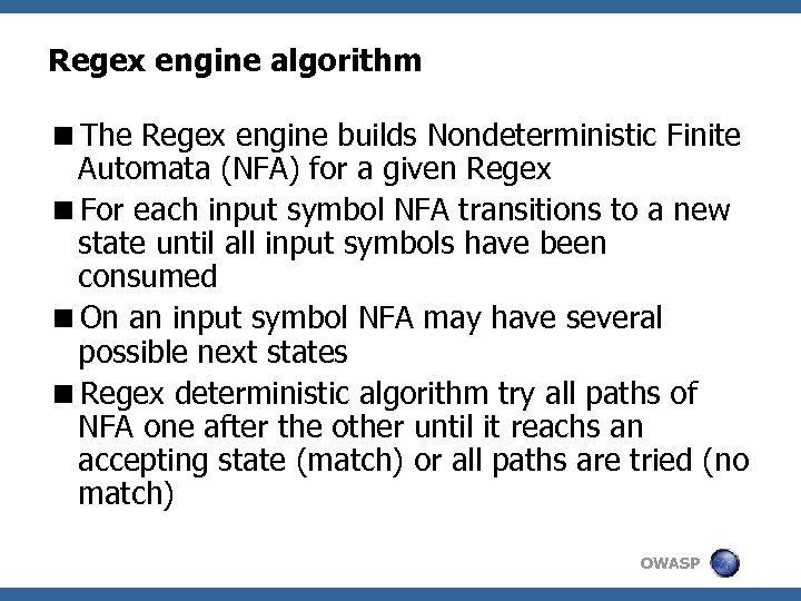Regex engine algorithm <The Regex engine builds Nondeterministic Finite Automata (NFA) for a given