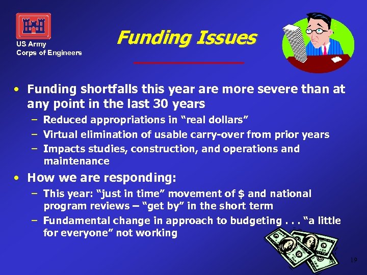 US Army Corps of Engineers Funding Issues • Funding shortfalls this year are more