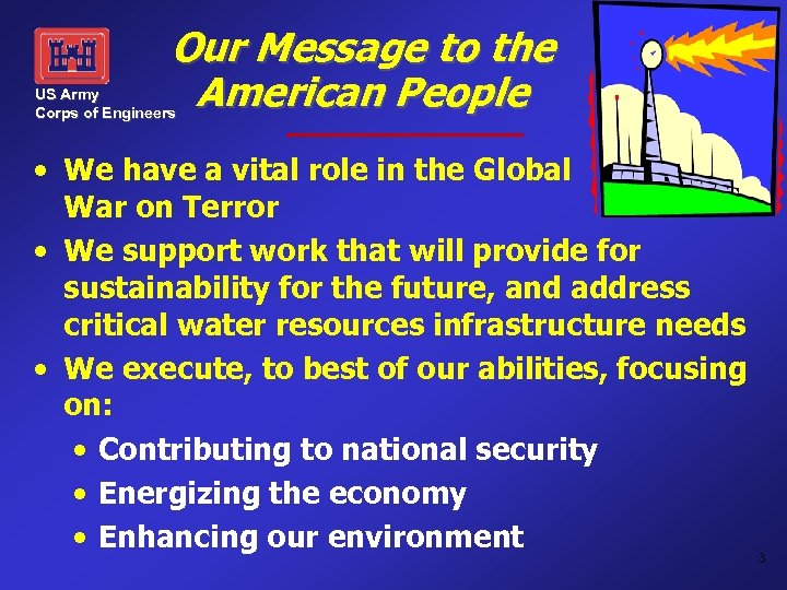 Our Message to the American People US Army Corps of Engineers • We have