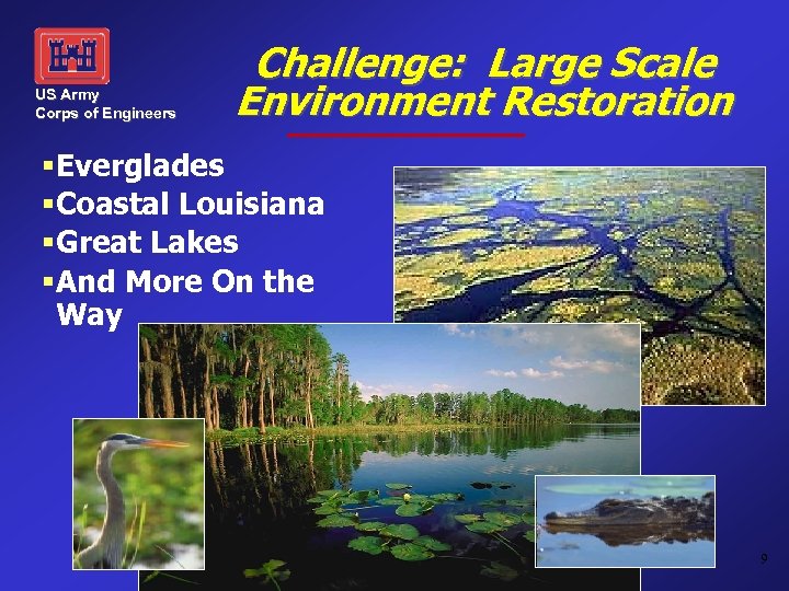 US Army Corps of Engineers Challenge: Large Scale Environment Restoration §Everglades §Coastal Louisiana §Great