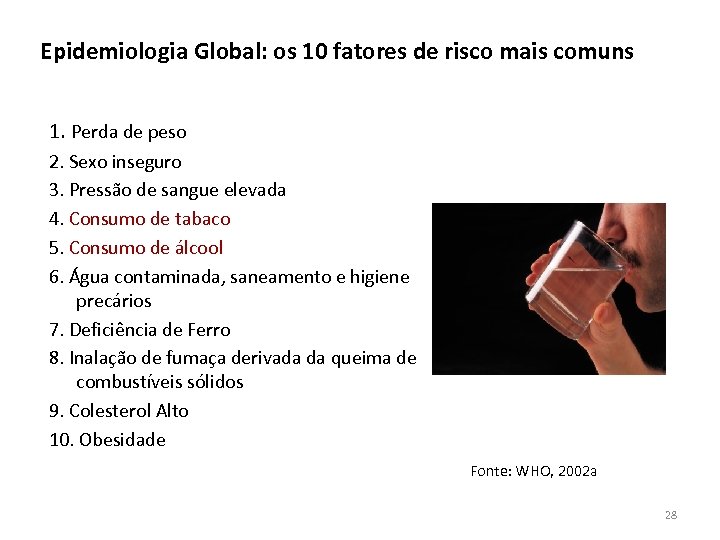 Epidemiologia Global: os 10 fatores de risco mais comuns 1. Perda de peso 2.