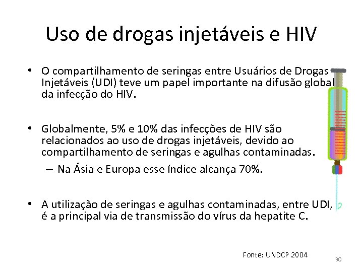 Uso de drogas injetáveis e HIV • O compartilhamento de seringas entre Usuários de