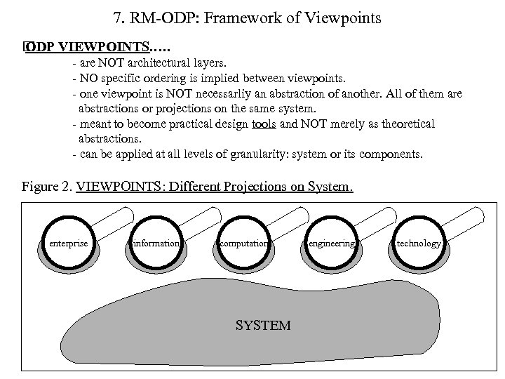 7. RM-ODP: Framework of Viewpoints ODP VIEWPOINTS. …. - are NOT architectural layers. -