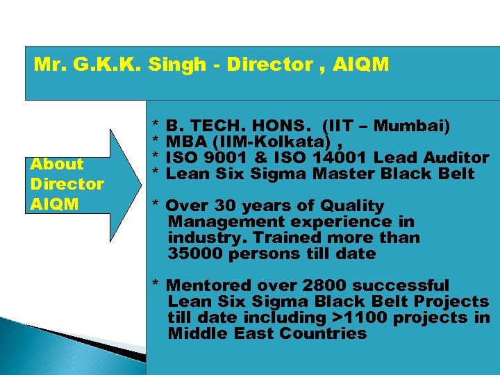 Mr. G. K. K. Singh - Director , AIQM About Director AIQM * *