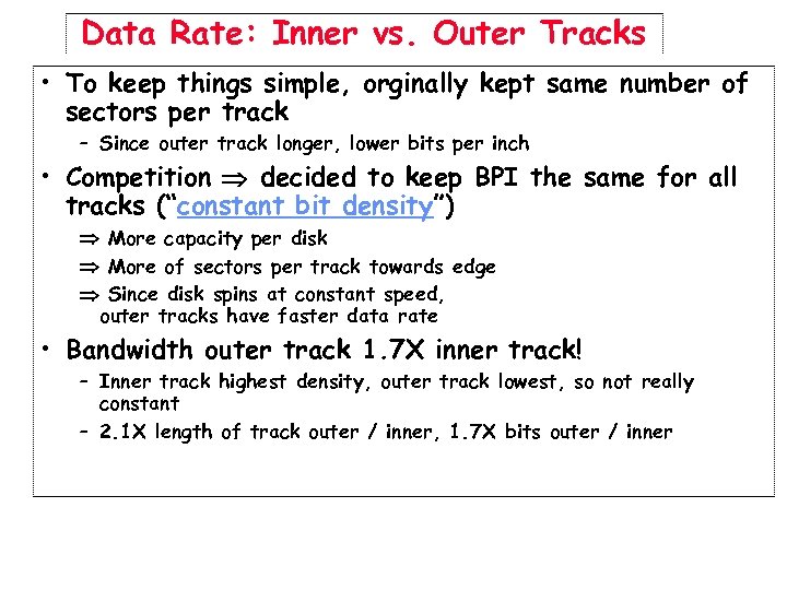 Data Rate: Inner vs. Outer Tracks • To keep things simple, orginally kept same