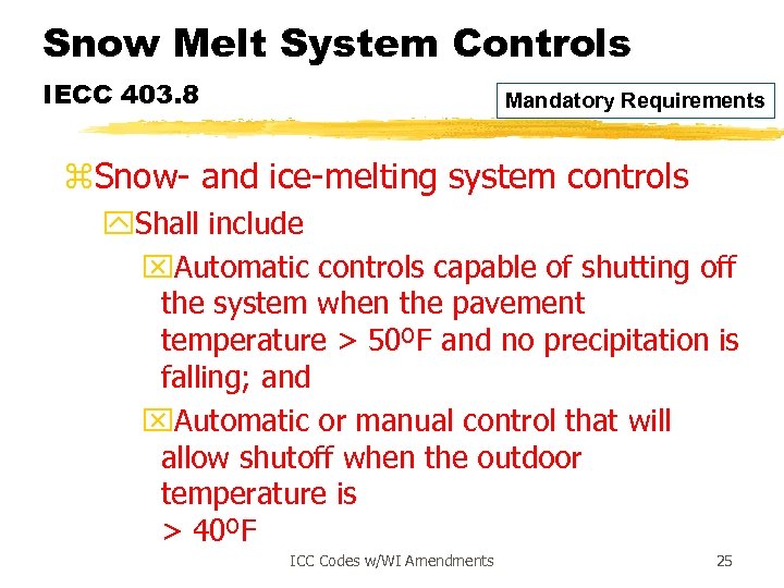 Snow Melt System Controls IECC 403. 8 Mandatory Requirements z. Snow- and ice-melting system