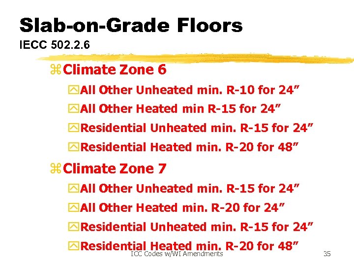 Slab-on-Grade Floors IECC 502. 2. 6 z Climate Zone 6 y. All Other Unheated