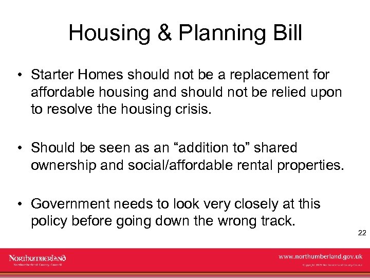 Housing & Planning Bill • Starter Homes should not be a replacement for affordable