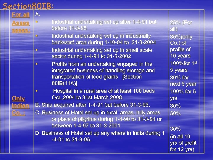 Section 80 IB: For all A. Asses § seees: Industrial undertaking set up after