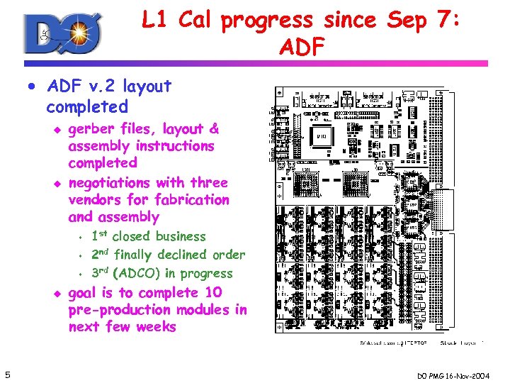 L 1 Cal progress since Sep 7: ADF · ADF v. 2 layout completed