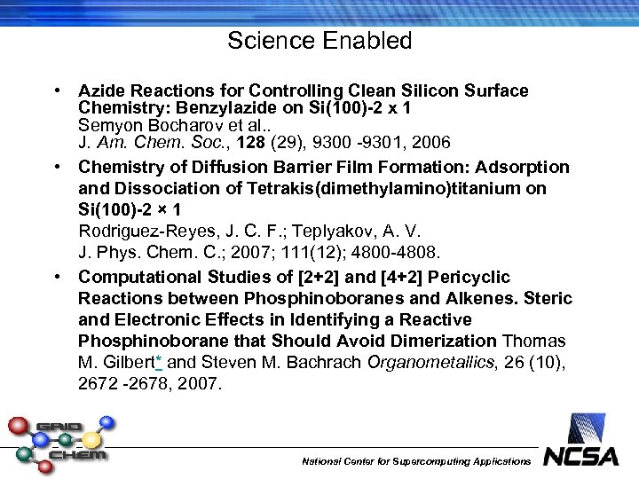 Science Enabled • Azide Reactions for Controlling Clean Silicon Surface Chemistry: Benzylazide on Si(100)-2