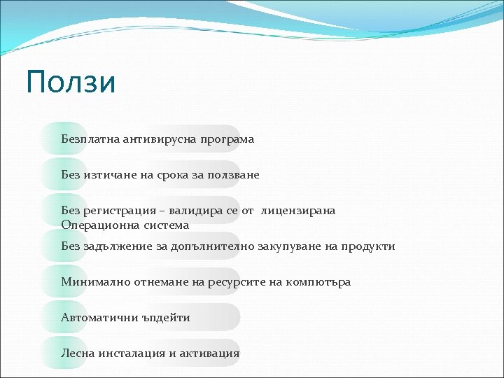 Ползи Безплатна антивирусна програма Без изтичане на срока за ползване Без регистрация – валидира