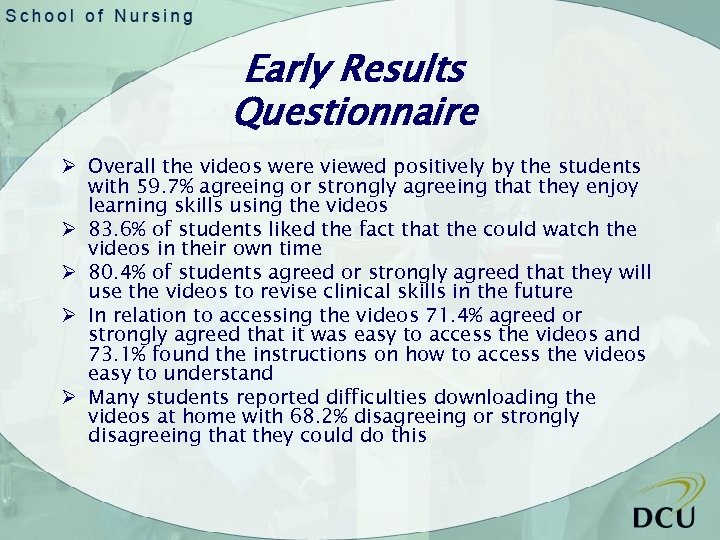 Early Results Questionnaire Ø Overall the videos were viewed positively by the students with