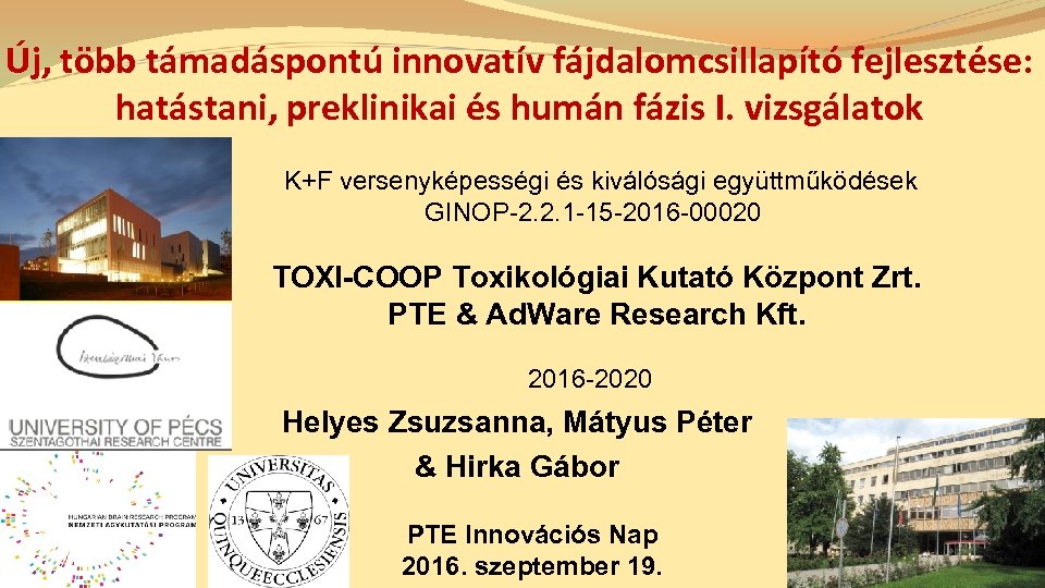 Új, több támadáspontú innovatív fájdalomcsillapító fejlesztése: hatástani, preklinikai és humán fázis I. vizsgálatok K+F