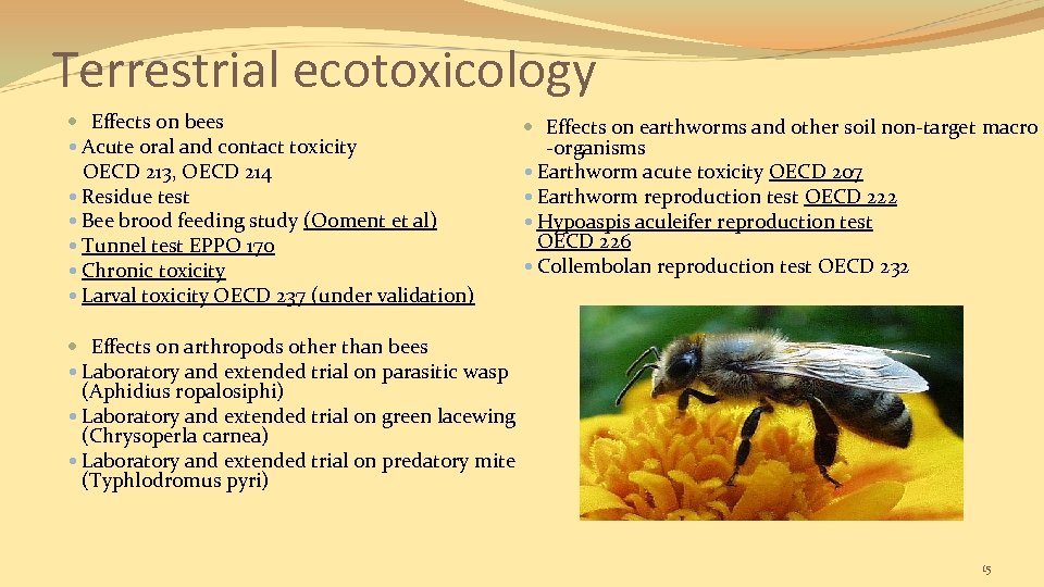 Terrestrial ecotoxicology Effects on bees Acute oral and contact toxicity OECD 213, OECD 214