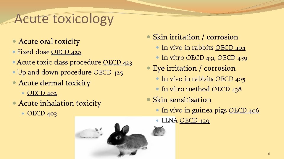 Acute toxicology Acute oral toxicity Fixed dose OECD 420 Acute toxic class procedure OECD