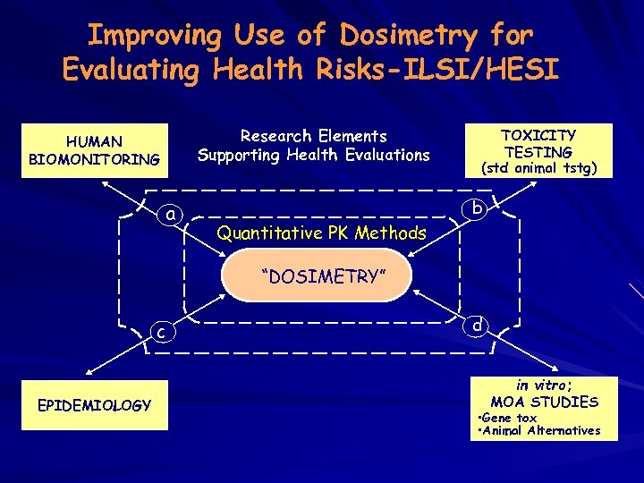 Improving Use of Dosimetry for Evaluating Health Risks-ILSI/HESI Research Elements Supporting Health Evaluations HUMAN