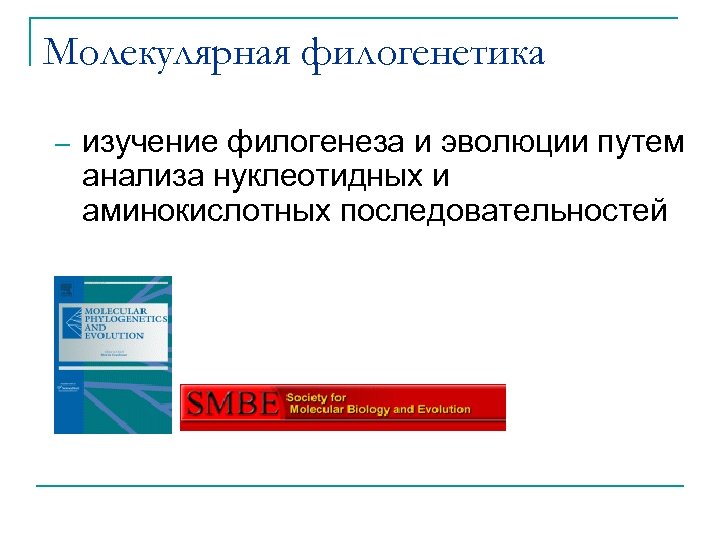 Молекулярная филогенетика ─ изучение филогенеза и эволюции путем анализа нуклеотидных и аминокислотных последовательностей 