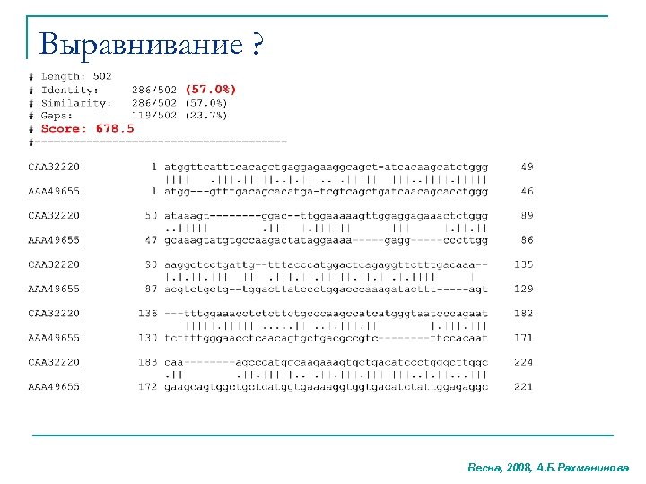 Выравнивание ? Весна, 2008, А. Б. Рахманинова 