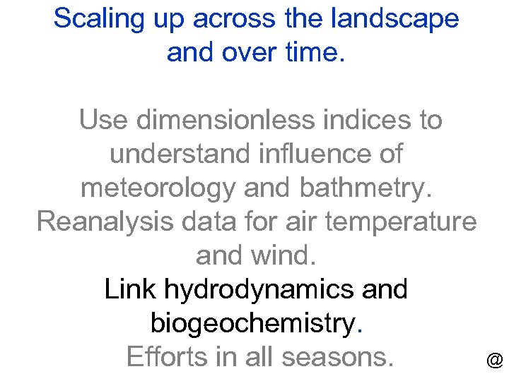 Scaling up across the landscape and over time. Use dimensionless indices to understand influence