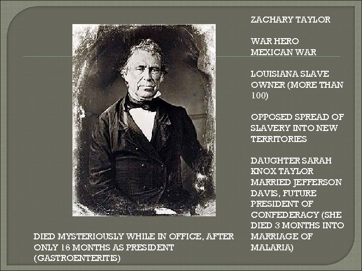 ZACHARY TAYLOR WAR HERO MEXICAN WAR LOUISIANA SLAVE OWNER (MORE THAN 100) OPPOSED SPREAD