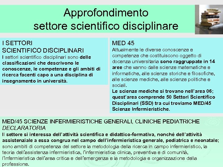 Approfondimento settore scientifico disciplinare I SETTORI SCIENTIFICO DISCIPLINARI I settori scientifico disciplinari sono delle