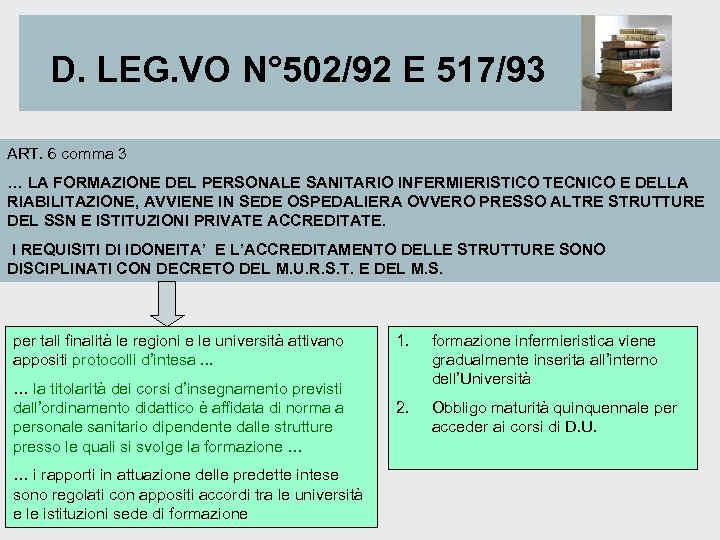 D. LEG. VO N° 502/92 E 517/93 ART. 6 comma 3 … LA FORMAZIONE