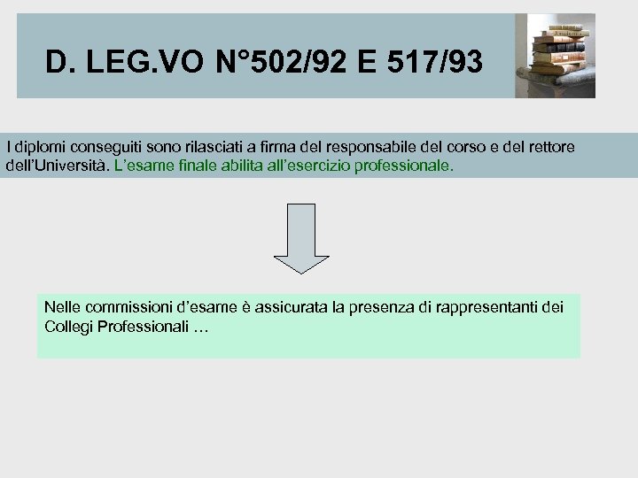 D. LEG. VO N° 502/92 E 517/93 I diplomi conseguiti sono rilasciati a firma