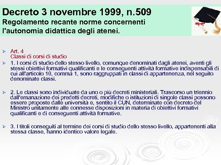 Decreto 3 novembre 1999, n. 509 Regolamento recante norme concernenti l'autonomia didattica degli atenei.