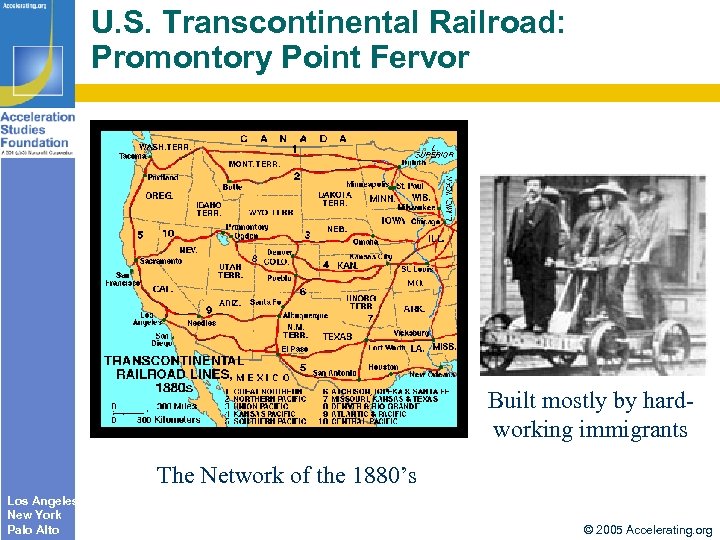 U. S. Transcontinental Railroad: Promontory Point Fervor Built mostly by hardworking immigrants The Network