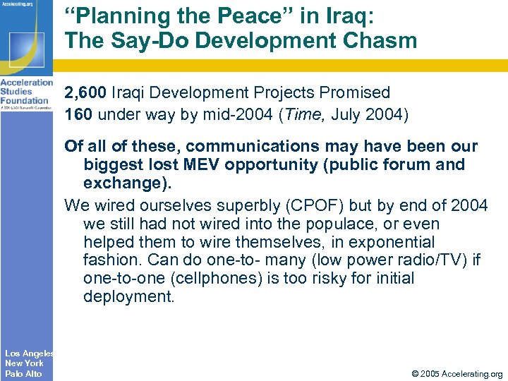 “Planning the Peace” in Iraq: The Say-Do Development Chasm 2, 600 Iraqi Development Projects