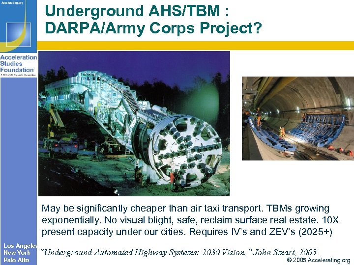 Underground AHS/TBM : DARPA/Army Corps Project? May be significantly cheaper than air taxi transport.