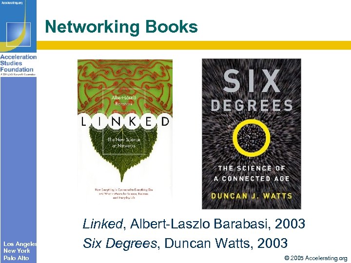 Networking Books Los Angeles New York Palo Alto Linked, Albert-Laszlo Barabasi, 2003 Six Degrees,