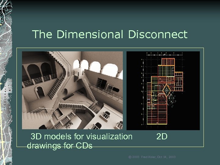 The Dimensional Disconnect 3 D models for visualization drawings for CDs 2 D ©