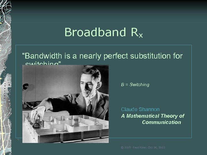 Broadband Rx “Bandwidth is a nearly perfect substitution for switching” B = Switching 1948